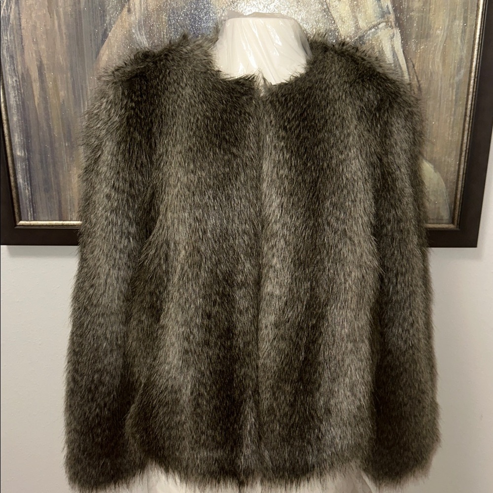 Armani Exchange Women's Blouson Faux Fur Jacket - Gray NWT SIZE 12